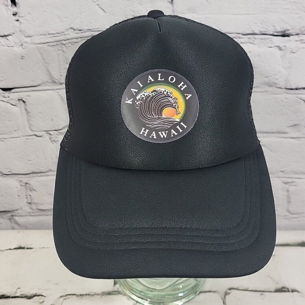 Kai Aloha Hawaii Trucker Hat Unisex OSFA Black Mesh Snapback Ball Cap